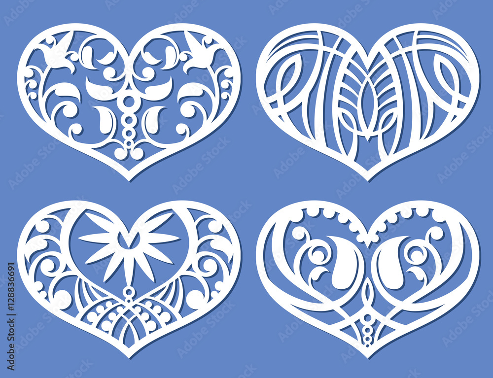 Canvas Prints Lacy hearts, laser cutting fretwork shapes, plotter cutout love vector symbols