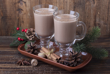 Eggnog in glasses with Christmas decoration