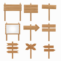 Wooden signboards, wood arrow sign vector set