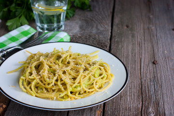 Pasta with cheese and avocado