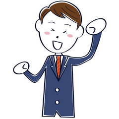 かわいい　真面目そうなビジネスマン　線画 　上半身　ガッツポーズ
