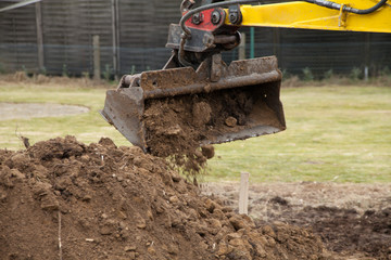 shovel excavator in a garden