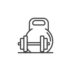 weight and barbell line icon, outline vector sign, linear pictogram isolated on white. logo illustration