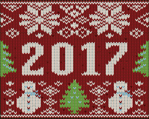 Fototapeta na wymiar New year 2017, knitted background, vector illustration