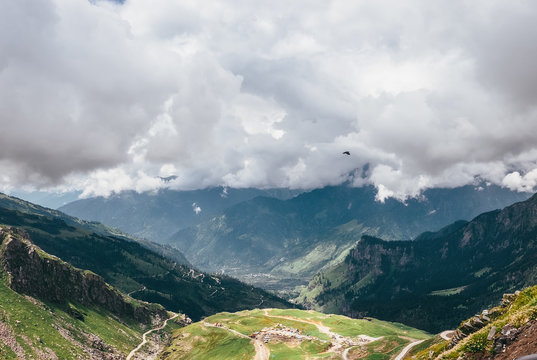 Cloudy mountain tops in indian Himalaya