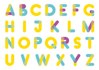 Rounded font. Vector alphabet for posters with overlay effect letters.