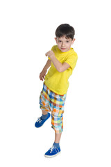 Cute little boy on the white background