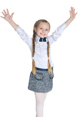 Little girl holds his hands up