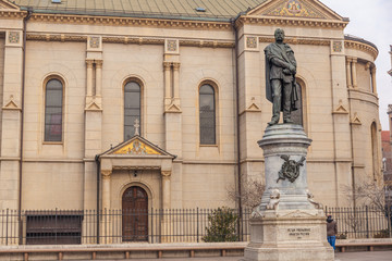 Peter Preradovic monument in front of Serbian Orthodox Cathedral in Zagreb. Croatia.