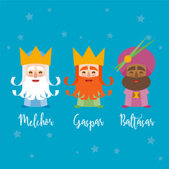 the three kings of orient on a blue background. 3 Magi

