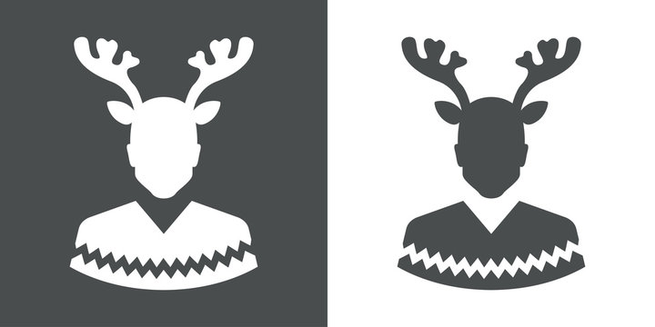 Icono plano silueta hombre con diadema reno gris y blanco