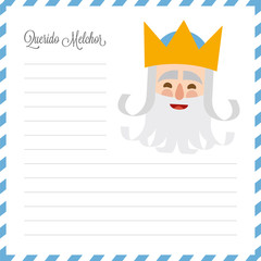 The kings of orient. vectorized letter. Dear Melchior written in Spanish
