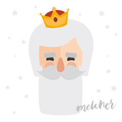 king Melchor. christmas ornament isolated vectorized. magi. Melchior written in Spanish
