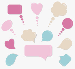 Vector big speech bubble set. Bright colors (blue, pink) on a white background. 