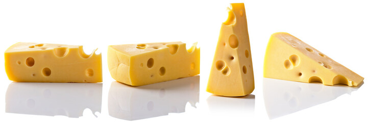  cheese isolated on a white background with natural reflections