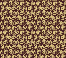 Floral vector golden ornament. Seamless abstract classic pattern with flowers