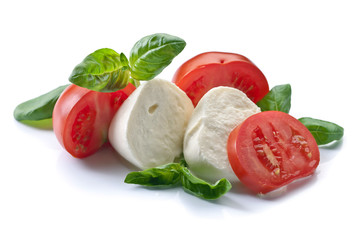  mozzarella with tomato and basil isolated on white