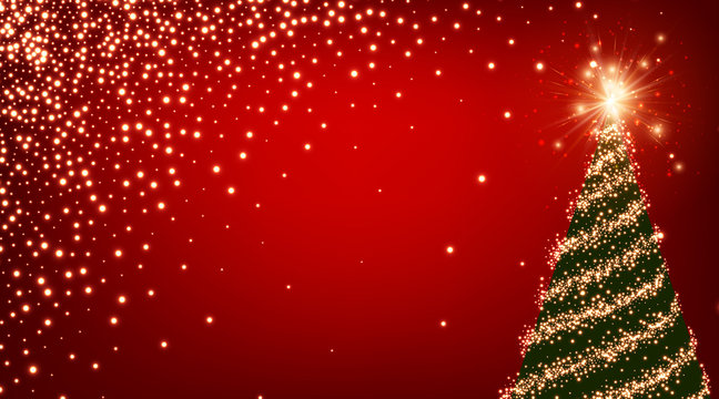 Red background with Christmas tree.