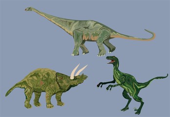 Dinosaurs vector set. Diplodok, triceratops, t rex