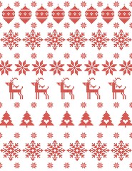 Vector illustration Knitted Greeting card to X-mas party White,red colors Flat style