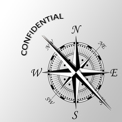 Illustration of confidential word written aside compass
