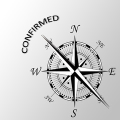 Illustration of confirmed word written aside compass