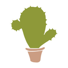 Cactus in a pink pot is hand-painted, vector, white background, prickly plant