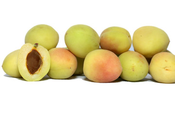 Fresh whole apricot, sliced fruit and dry apricot  isolated.