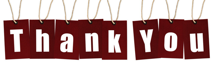 THANK YOU Word on red tags Isolated on White Background