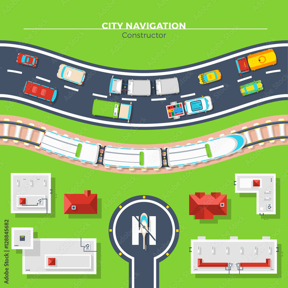 Wall mural city navigation top view