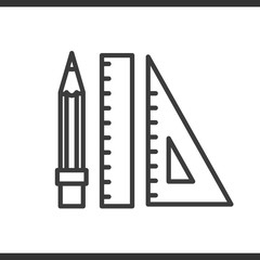 Pencil and ruler linear icon. Thin line illustration. Vector isolated outline drawing