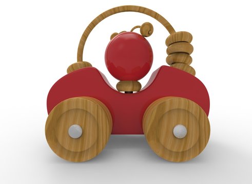 3d illustration of cartoon child toy car. white background isolated. icon for game web.