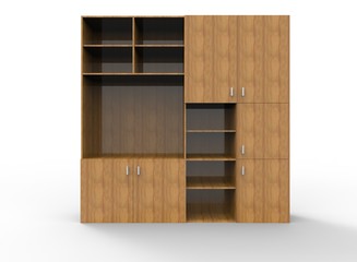 3d illustration of wooden shelves. white background isolated. icon for game web.