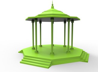 3d illustration of gazebo. white background isolated. icon for game web.