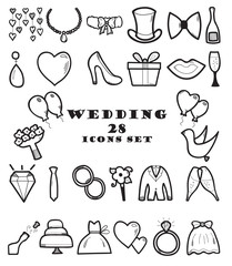 Vector wedding  icons set. Hand drawn. Elements for design.