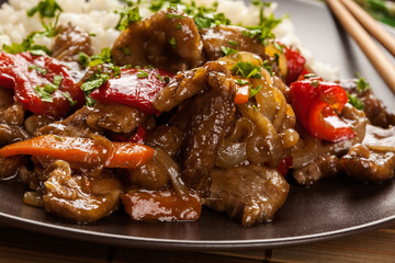 Chinese sticky pork sirloin roasted with a sweet and savory sauc