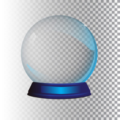 Christmas snow globe on checkered background. Magic ball with snowflake, shiny translucent, vector illustration