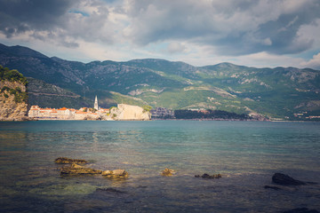 Sea with city views, Budva, Montenegro.