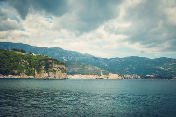 Sea with city views, Budva, Montenegro.