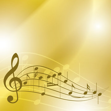light yellow music background with notes - vector