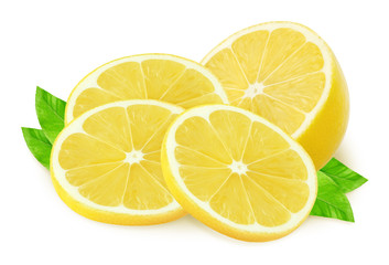  Isolated lemons. Half of lemon and a pieces isolated on white, with clipping path