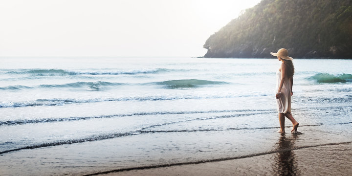 Female Explore Beach Break Peace Leisure Sea Concept