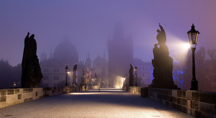 Fototapeta na wymiar Prague - Charles bridge in the morning fog