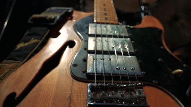 Detail of guitar strings - close-up bridge