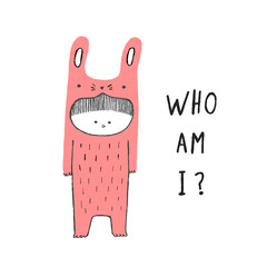 Who Am I, Boy in a rabbit costume, hand drawn vector illustratio