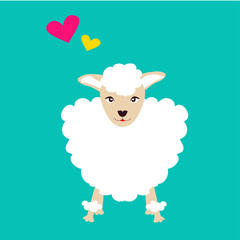 Sheep cartoon with heart shape illustration on blue background | funny and cute concept