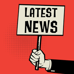 Poster in hand, business concept with text Latest News
