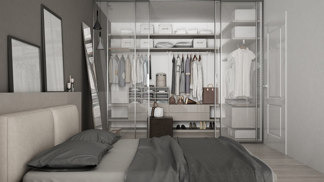 Classic Minimal Bedroom With Walk-in Closet