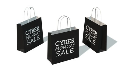 Cyber Monday - shopping bags with the print Cyber Monday, isolated on white background
