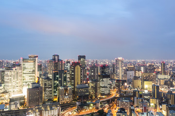 Fototapeta na wymiar Osaka skyline at dusk in Japan